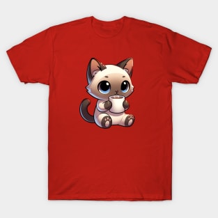 Siamese Cat Drinking Coffee T-Shirt